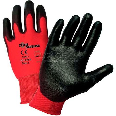 WEST CHESTER PROTECTIVE GEAR Red Nylon Shell Coated Gloves, Black Poly Palm Coat, XL,  701CRPB/XL